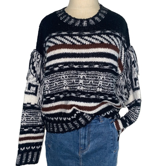 Line & Dot Anthropologie Fringe Sleeve Pullover Sweater - Picture 1 of 4